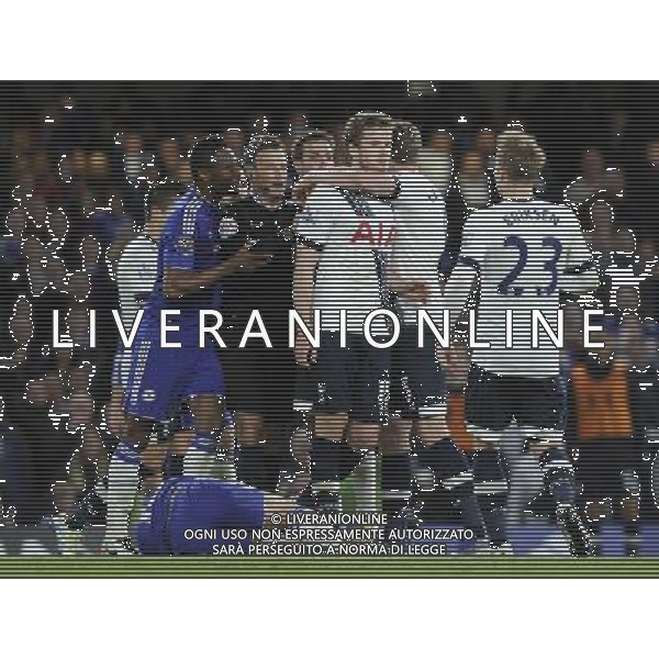 Tottenham Hotspur\'s Eric Dier is shown a yellow card by Referee Mark Clattenburg as tempers fray in the 2nd half Photographer Ashley Western/CameraSport Football - Barclays Premiership - Chelsea v Tottenham Hotspur - Monday 2nd May 2016 - Stamford Bridge - London © CameraSport - 43 Linden Ave. Countesthorpe. Leicester. England. LE8 5PG - Tel: +44 (0) 116 277 4147 - admin@camerasport.com - www.camerasport.com AG ALDO LIVERANI SAS ONLY ITALY
