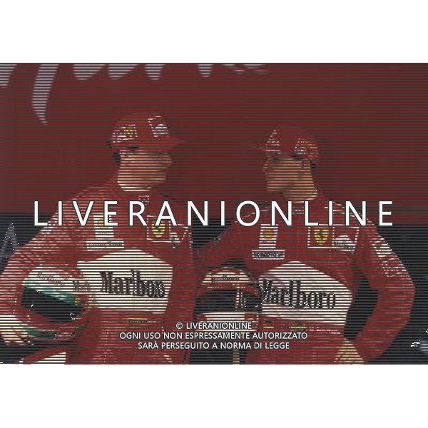 07-01-1997 PRESENTAZIONE FERRARI RETROSPETTIVA MICHAEL SCHUMACHER PILOTA NELLA FOTO MICHAEL SCHUMACHER CON IRVINE EDDIE AG ALDO LIVERANI SAS