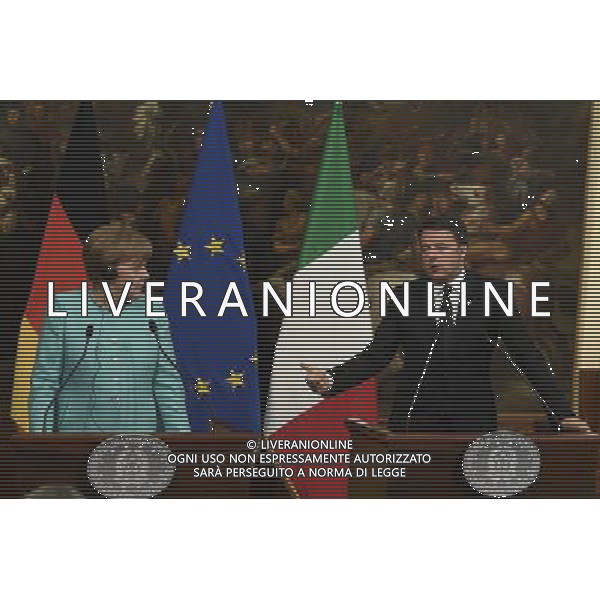Il Presidente del Consiglio dei Ministri Matteo Renzi incontra il cancelliere della Repubblica federale di Germania Angela Merkel - Roma - 05.05.2016 - Palazzo Chigi - nella foto: Matteo Renzi e Angela Merkel durante la conferenza stampa / Ph. Corradetti - Ag. Aldo Liverani Sas/ AGENZIA ALDO LIVERANI SAS