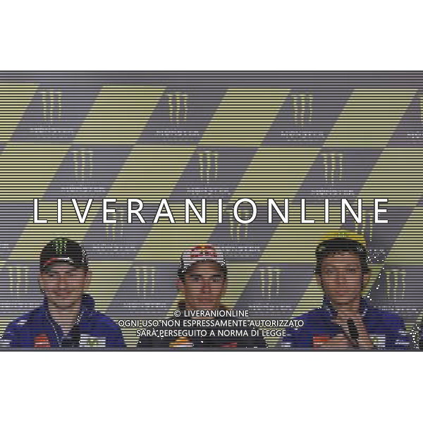 Jorge Lorenzo, Marc Marquez, Valentino Rossi durante la conferenza stampa FOTO G. PIAZZOLLA-AG ALDO LIVERANI SAS