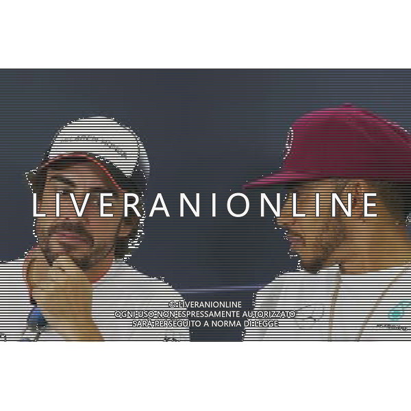 (L to R): Fernando Alonso (ESP) McLaren with Lewis Hamilton (GBR) Mercedes AMG F1 in the FIA Press Conference. 12.05.2016. Formula 1 World Championship, Rd 5, Spanish Grand Prix, Barcelona, Spain, Preparation Day. - www.xpbimages.com, EMail: requests@xpbimages.com - copy of publication required for printed pictures. Every used picture is fee-liable. © Copyright: Photo4 / XPB Images /Agenzia Aldo Liverani s.a.s./ONLY ITALY-EDITORIAL USE ONLY