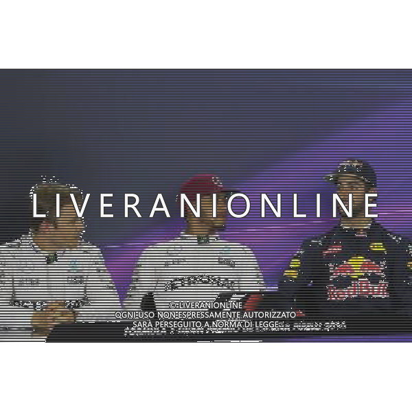 Post qualifying FIA Press Conference (L to R): Nico Rosberg (GER) Mercedes AMG F1; Lewis Hamilton (GBR) Mercedes AMG F1; Daniel Ricciardo (AUS) Red Bull Racing. 14.05.2016. Formula 1 World Championship, Rd 5, Spanish Grand Prix, Barcelona, Spain, Qualifying Day. AG ALDO LIVERANI SAS ONLY ITALY