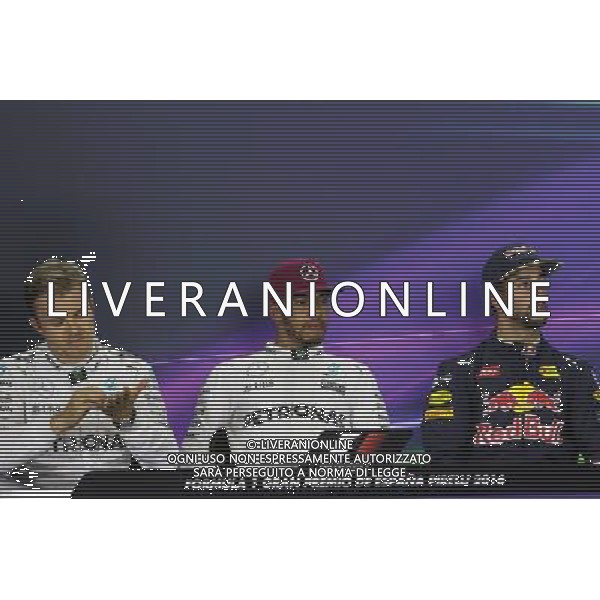 Post qualifying FIA Press Conference (L to R): Nico Rosberg (GER) Mercedes AMG F1; Lewis Hamilton (GBR) Mercedes AMG F1; Daniel Ricciardo (AUS) Red Bull Racing. 14.05.2016. Formula 1 World Championship, Rd 5, Spanish Grand Prix, Barcelona, Spain, Qualifying Day. AG ALDO LIVERANI SAS ONLY ITALY