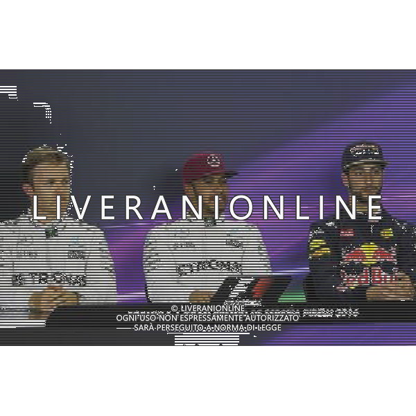 Post qualifying FIA Press Conference (L to R): Nico Rosberg (GER) Mercedes AMG F1; Lewis Hamilton (GBR) Mercedes AMG F1; Daniel Ricciardo (AUS) Red Bull Racing. 14.05.2016. Formula 1 World Championship, Rd 5, Spanish Grand Prix, Barcelona, Spain, Qualifying Day. AG ALDO LIVERANI SAS ONLY ITALY