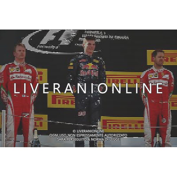 The podium (L to R): Kimi Raikkonen (FIN) Ferrari, second; Max Verstappen (NLD) Red Bull Racing, race winner; Sebastian Vettel (GER) Ferrari, third. 15.05.2016. Formula 1 World Championship, Rd 5, Spanish Grand Prix, Barcelona, Spain, Race Day. AG ALDO LIVERANI SAS ONLY ITALY