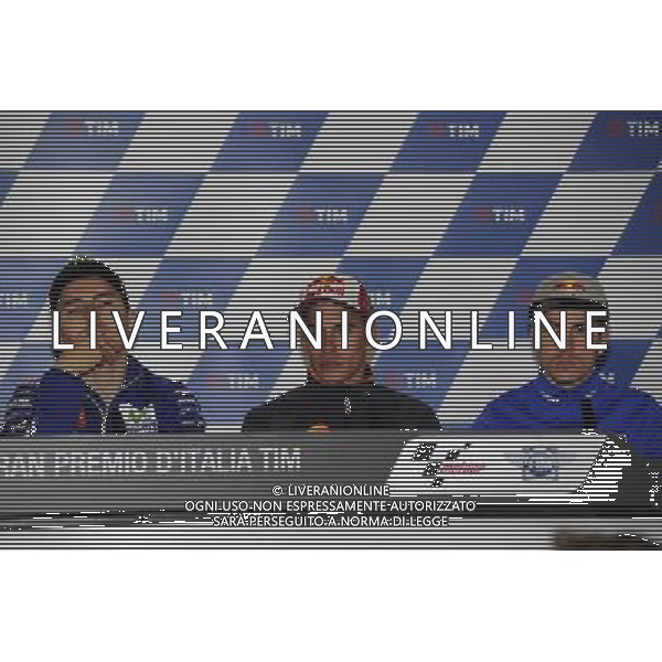 Jorge Lorenzo(L) Marc Marquez (C) Maverick ViÃ±ales(R) durante la conferenza stampa di presentazione del Gran Premio di Italia Â©Piazzolla / AGENZIA ALDO LIVERANI SAS