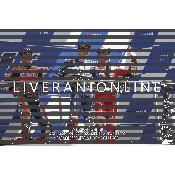 Motomondiale, Gran Premio d\'Italia TIM, 22/05/2016, Gara, nella foto: JORGE LORENZO, MARC MARQUEZ, ANDREA IANNONE, SUL PODIO, ©CLAUDIO ZAMAGNI/AGENZIA ALDO LIVERANI S.A.S