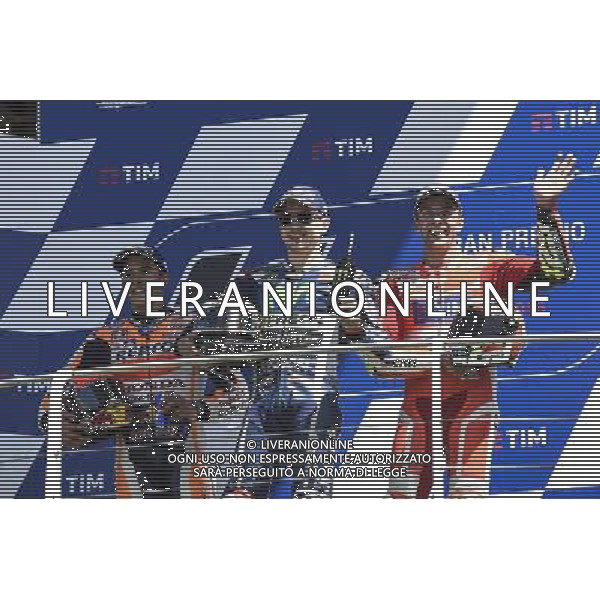 Marc Marquez, Jorge Lorenzo, Andrea Iannone, sul podio al Gran Premio d\'Italia Tim di MotoGP FOTO G- PIAZZOLLA-AG ALDO LIVERANI SAS