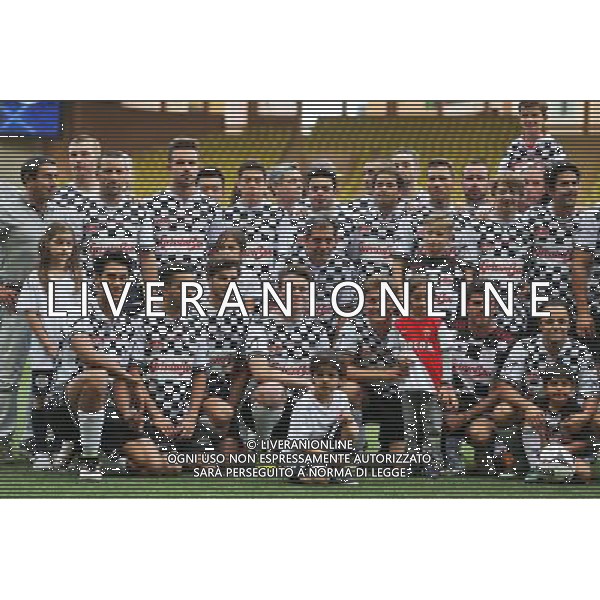 Line up at a charity football match. 24.05.2016. Formula 1 World Championship, Rd 6, Monaco Grand Prix, Monte Carlo, Monaco, Tuesday Soccer. - www.xpbimages.com, EMail: requests@xpbimages.com - copy of publication required for printed pictures. Every used picture is fee-liable. AG ALDO LIVERANI SAS ONLY ITALY