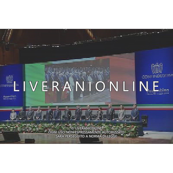 Assemblea Confindustria - Roma 26.05.2016 - Auditorium Parco della Musica - nella foto: Il tavolo della presidenza durante l\'inno nazionale / Ph. Corradetti - AGENZIA ALDO LIVERANI SAS
