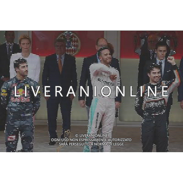 The podium (L to R): Daniel Ricciardo (AUS) Red Bull Racing, second; Lewis Hamilton (GBR) Mercedes AMG F1, race winner; Sergio Perez (MEX) Sahara Force India F1, third. 29.05.2015. Formula 1 World Championship, Rd 6, Monaco Grand Prix, Monte Carlo, Monaco, Race Day. AG ALDO LIVERANI SAS ONLY ITALY