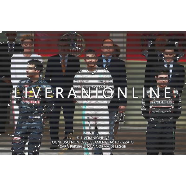 The podium (L to R): Daniel Ricciardo (AUS) Red Bull Racing, second; Lewis Hamilton (GBR) Mercedes AMG F1, race winner; Sergio Perez (MEX) Sahara Force India F1, third. 29.05.2015. Formula 1 World Championship, Rd 6, Monaco Grand Prix, Monte Carlo, Monaco, Race Day. AG ALDO LIVERANI SAS ONLY ITALY