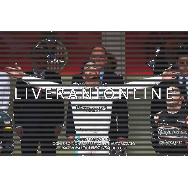 Race winner Lewis Hamilton (GBR) Mercedes AMG F1 celebrates on the podium. 29.05.2015. Formula 1 World Championship, Rd 6, Monaco Grand Prix, Monte Carlo, Monaco, Race Day. AG ALDO LIVERANI SAS ONLY ITALY
