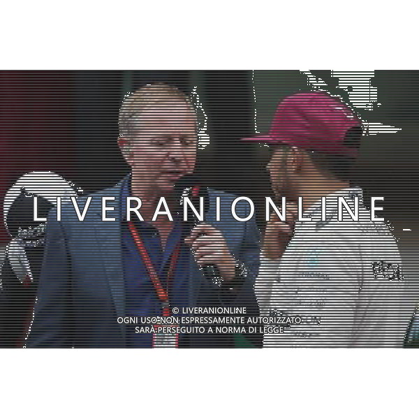 (L to R): Martin Brundle (GBR) Sky Sports Commentator with Lewis Hamilton (GBR) Mercedes AMG F1 at the podium. 29.05.2015. Formula 1 World Championship, Rd 6, Monaco Grand Prix, Monte Carlo, Monaco, Race Day. AG ALDO LIVERANI SAS ONLY ITALY