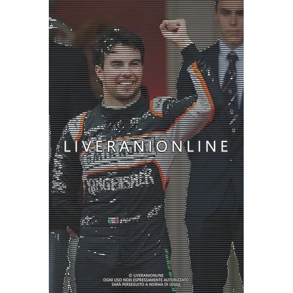 Sergio Perez (MEX) Sahara Force India F1 celebrates on the podium. 29.05.2015. Formula 1 World Championship, Rd 6, Monaco Grand Prix, Monte Carlo, Monaco, Race Day. AG ALDO LIVERANI SAS ONLY ITALY