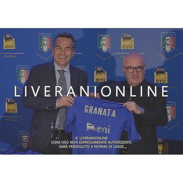 Raduno Nazionale Italiana Pre Europeo UEFA Francia 2016 Firenze - 01.06.2016 Conferenza Stampa Nella Foto:Conferenza stampa di presentazione di ENI come nuovo top sponsor della nazionale italiana: Claudio Granata Chief Services and Stakeholder Relations Ifficier di Eni con Carlo Tavecchio /Ph.Vitez-Ag. Aldo Liverani