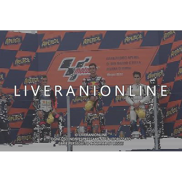 Misano Adriatico ( RN ) 16/09/2012 Gran Premio Aperol di San Marino e della Riviera di Rimini 2012 - Moto3 Premiazione Nella foto: 2 Class. Luis SALOM ( ESP ) su KALEX KTM, il vincitore Sandro CORTESE ( GER ) su KTM e 3 class. Romano FENATI ( ITA ) su FTR HHONDA sul podio PH Lauro Montagnini AG ALDO LIVERANI SAS