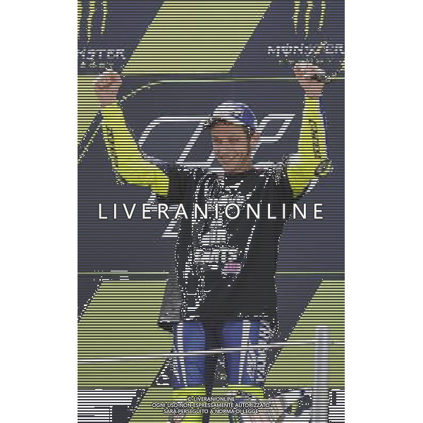 05.06.2016. MontmelÃ², Spagna. Valentino Rossi festeggia il primo posto. Â©PIAZZOLLA AGENZIA ALDO LIVERANI SAS Montmelo\' Gp Spagna - motomondiale Gran Premio di Catalunya Gara e Podio 05.06.2016