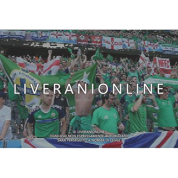 NICEA 12.06.2016 MECZ I RUNDA GRUPA C MISTRZOSTW EUROPY 2016: POLSKA - IRLANDIA POLNOCNA --- FIRST ROUND GROUP C UEFA EURO 2016 MATCH IN NICE: POLAND - NORTHERN IRELAND KIBICE IRLANDIA - TIFOSI IRLANDA FOT. PIOTR KUCZA/NEWSPIX.PL --- Newspix.pl / AGENZIA ALDO LIVERANI SAS - ITALY ONLY EDITORIAL USE ONLY / AGENZIA ALDO LIVERANI SAS - ITALY ONLY EDITORIAL USE ONLY - Polonia - Irlanda del Nord UEFA Francia EURO 2016 Final Tournament Group Stage C Nizza - 12.06.2016