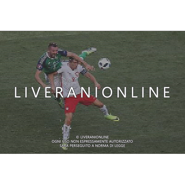 12.06.2016, Nicea, pilka nozna, mistrzostwa Europy w pilce noznej, UEFA EURO 2016, Polska - Irlandia Polnocna, Gareth McAuley (NIR), Robert Lewandowski (POL), Poland - Northern Ireland, European Football Championship, fot. Tomasz Jastrzebowski / Foto Olimpik / NEWSPIX.PL --- Newspix.pl / AGENZIA ALDO LIVERANI SAS - ITALY ONLY EDITORIAL USE ONLY - Polonia - Irlanda del Nord UEFA Francia EURO 2016 Final Tournament Group Stage C Nizza - 12.06.2016