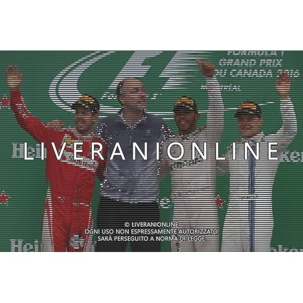 1st for Lewis Hamilton (GBR) Mercedes AMG F1 W07 , 2nd Sebastian Vettel (GER) Scuderia Ferrari SF16-H and 3rd for Valtteri Bottas (FIN) Williams Martini Racing FW38. 12.06.2016. Formula 1 World Championship, Rd 7, Canadian Grand Prix, Montreal, Canada, Race Day. AG ALDO LIVERANI SAS ONLY ITALY