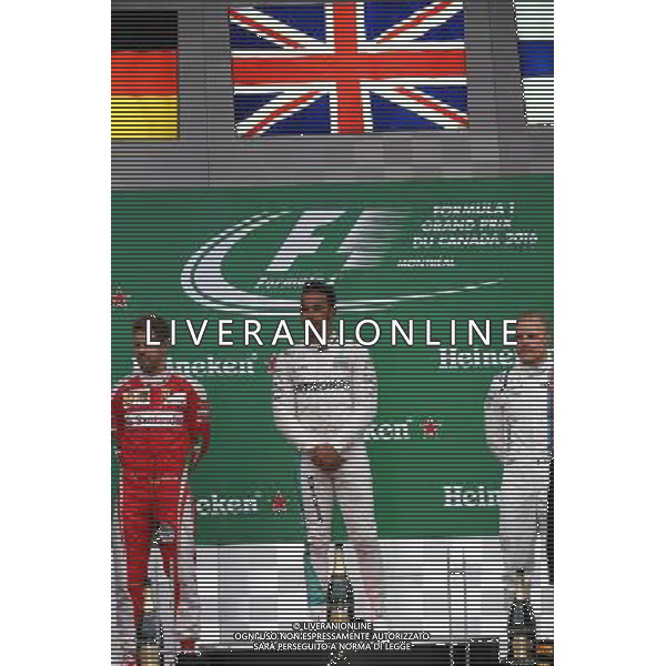 1st for Lewis Hamilton (GBR) Mercedes AMG F1 W07 , 2nd Sebastian Vettel (GER) Scuderia Ferrari SF16-H and 3rd for Valtteri Bottas (FIN) Williams Martini Racing FW38. 12.06.2016. Formula 1 World Championship, Rd 7, Canadian Grand Prix, Montreal, Canada, Race Day. AG ALDO LIVERANI SAS ONLY ITALY