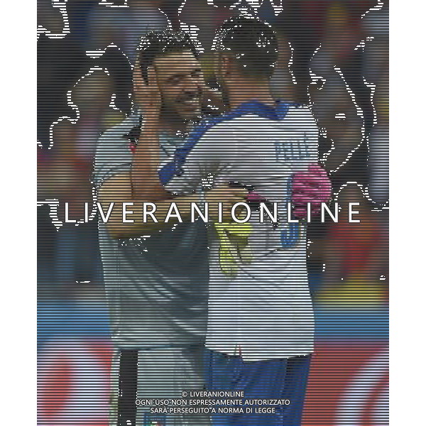 UEFA Francia EURO 2016 Final Tournament Group Stage E Lione - 13.06.2016 Belgio-Italia Nella Foto: gianluigi buffon con graziano pelle\' esultanza a fine gara /Ph.Vitez-Ag. Aldo Liverani