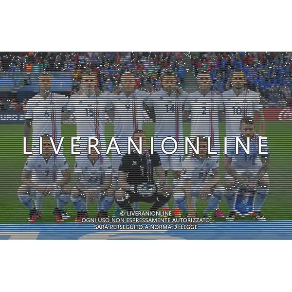UEFA Francia EURO 2016 Final Tournament Group Stage F Saint-Etienne - 14.06.2016 Portogallo-Islanda Nella Foto:Islanda Squadra Formazione Halldorsson,Saevarsson,Sigurdsson R,Gudmundsson,Bjarnason,Sigthorsson,Sigurdsson G,Arnason,Bodvarsson,Gunnarsson,Skulason /Ph.Vitez-Ag. Aldo Liverani