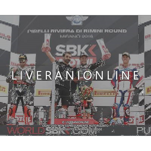 Campionato Mondiale Superbike, Pirelli Riviera di Rimini, Round 8, Misano 18/06/2016, nella foto: JONATHAN REA, TOM SYKES, VAN DER MARK, SUL PODIO, ©C.ZAMAGNI/AGENZIA ALDO LIVERANI S.A.S