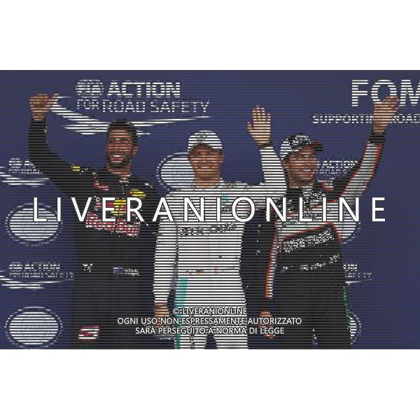 Qualifying top three in parc ferme (L to R): Daniel Ricciardo (AUS) Red Bull Racing RB12, third; Lewis Hamilton (GBR) Mercedes AMG F1, pole position; Sergio Perez (MEX) Sahara Force India F1, second. 18.06.2016. Formula 1 World Championship, Rd 8, European Grand Prix, Baku Street Circuit, Azerbaijan, Qualifying Day. AG ALDO LIVERANI SAS ONLY ITALY