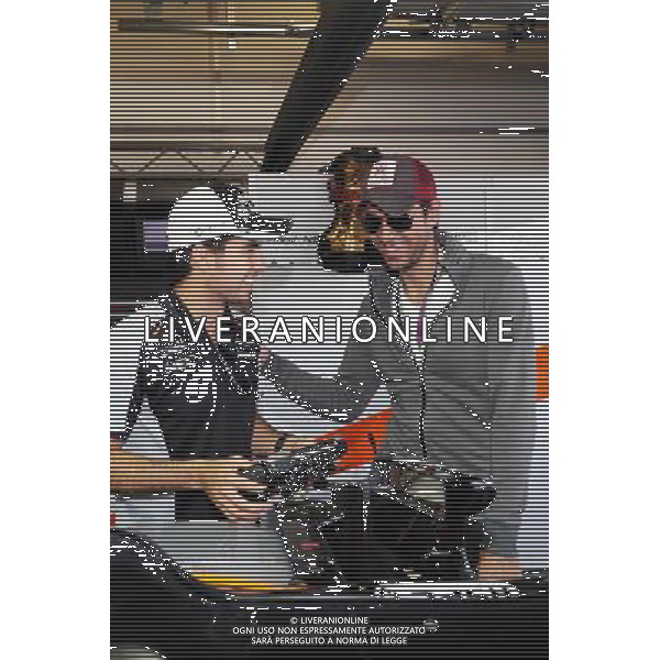 (L to R): Sergio Perez (MEX) Sahara Force India F1 with Enrique Iglesias (ESP) Singer. 19.06.2016. Formula 1 World Championship, Rd 8, European Grand Prix, Baku Street Circuit, Azerbaijan, Race Day. AG ALDO LIVERANI SAS ONLY ITALY