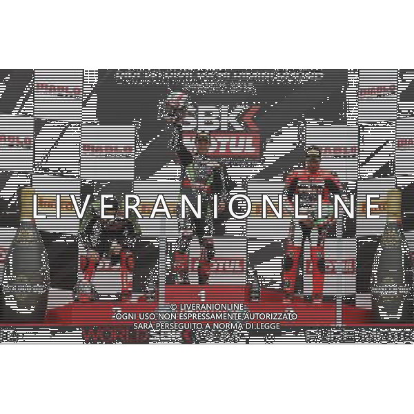 Campionato Mondiale Superbike, Pirelli Riviera di Rimini, Round 8, Misano 19/06/2016, nella foto: JONATHAN REA, TOM SYKES, DAVIDE GIUGLIANO, SUL PODIO, Â©C.ZAMAGNI/AGENZIA ALDO LIVERANI S.A.S/ AGENZIA ALDO LIVERANI SAS