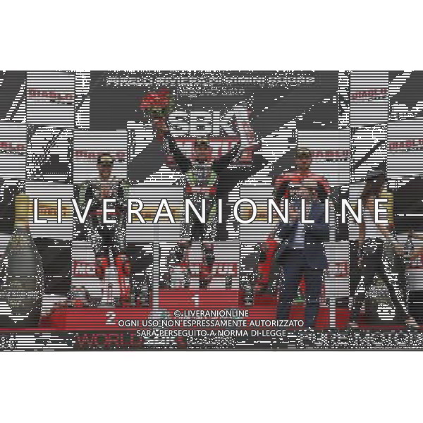 Campionato Mondiale Superbike, Pirelli Riviera di Rimini, Round 8, Misano 19/06/2016, nella foto: JONATHAN REA, TOM SYKES, DAVIDE GIUGLIANO, SUL PODIO, Â©C.ZAMAGNI/AGENZIA ALDO LIVERANI S.A.S/ AGENZIA ALDO LIVERANI SAS