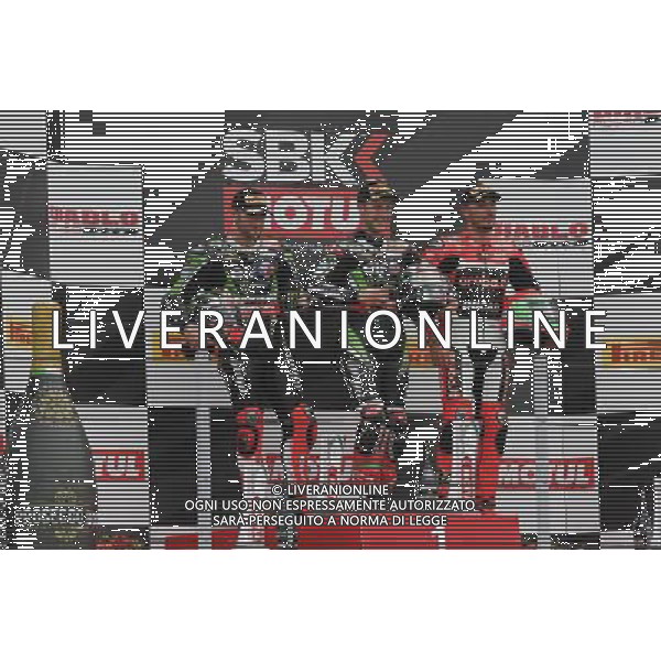 Campionato Mondiale Superbike, Pirelli Riviera di Rimini, Round 8, Misano 19/06/2016, nella foto: JONATHAN REA, TOM SYKES, DAVIDE GIUGLIANO, SUL PODIO, Â©C.ZAMAGNI/AGENZIA ALDO LIVERANI S.A.S/ AGENZIA ALDO LIVERANI SAS