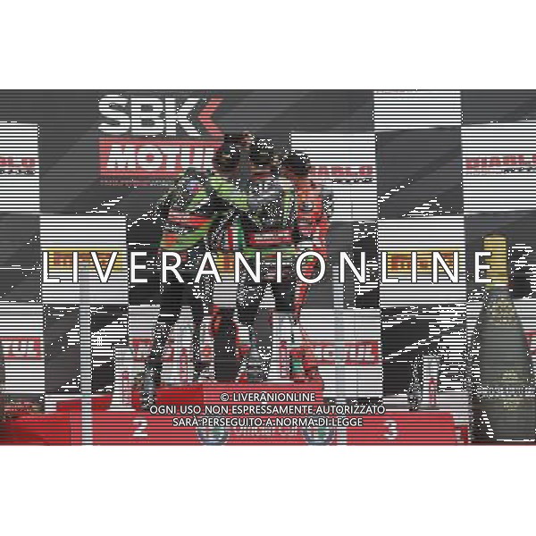 Campionato Mondiale Superbike, Pirelli Riviera di Rimini, Round 8, Misano 19/06/2016, nella foto: JONATHAN REA, TOM SYKES, DAVIDE GIUGLIANO, SUL PODIO, Â©C.ZAMAGNI/AGENZIA ALDO LIVERANI S.A.S/ AGENZIA ALDO LIVERANI SAS