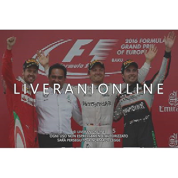 1st place for Nico Rosberg (GER) Mercedes AMG Petronas F1 W07, 2nd for Sebastian Vettel (GER) Scuderia Ferrari SF16-H and 3rd for Sergio Perez (MEX) Force India F1 VJM09. 19.06.2016. Formula 1 World Championship, Rd 8, European Grand Prix, Baku Street Circuit, Azerbaijan, Race Day. AG ALDO LIVERANI SAS ONLY ITALY