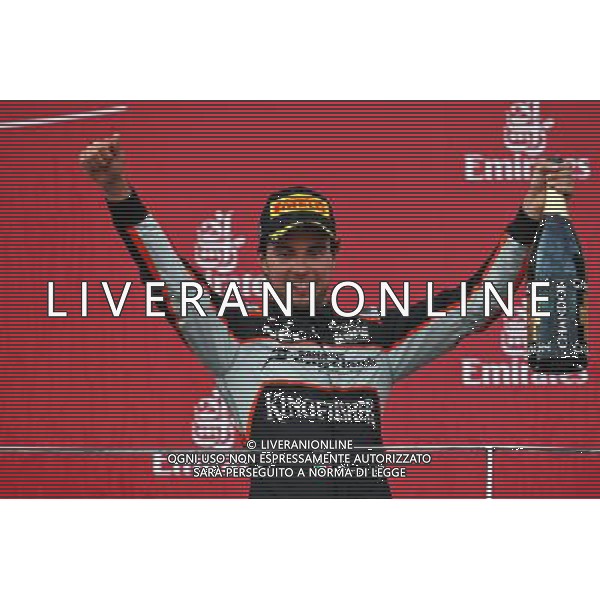 Sergio Perez (MEX) Sahara Force India F1 celebrates his third position on the podium. 19.06.2016. Formula 1 World Championship, Rd 8, European Grand Prix, Baku Street Circuit, Azerbaijan, Race Day. AG ALDO LIVERANI SAS ONLY ITALY