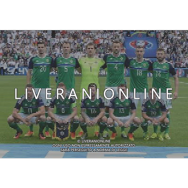 UEFA Francia EURO 2016 Final Tournament Group Stage C Parigi - 21.06.2016 Irlanda del Nord-Germania Nella Foto:Irlanda del Nord Squadra Formazione McGovern,McAuley,Evans,Davis,Washington,Evans c,Dallas,Norwood,Hughes,Ward,Cathcart /Ph.Vitez-Ag. Aldo Liverani