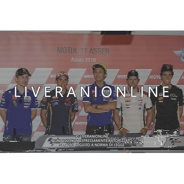 23.06.2016.Assen, Olanda.Da sinistra:Jorge Lorenzo, Marc Marquez, Valentino Rossi,Cal Crutchlowe Alex Rins durante la conferenza stampa ©Piazzolla /AGENZIA ALDO LIVERANI SAS Gran Premio motociclistico d\'Olanda, motomondiale