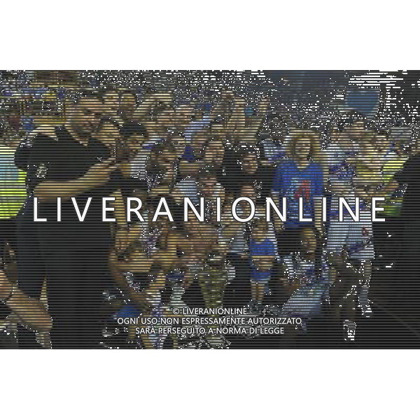BRESCIA 24/06/2016 BASKET BRESCIA LEONESSA- FORTITUDO BOLOGNA GARA 5 NELLA FOTO ESULTANZA DEI GIOCATORI DI BRESCIA PER LA PROMOZIONE NELLA SERIE A1 FOTO OPTIMA-AG ALDO LIVERANI SAS