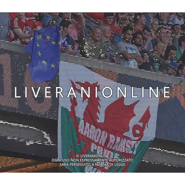 UEFA Francia EURO 2016 Final Tournament Roud of 16 Parigi - 25.06.2016 Galles-Irlanda del Nord Nella Foto:bandiera della comunita\' europea vicina a quella del galles /Ph.Vitez-Ag. Aldo Liverani