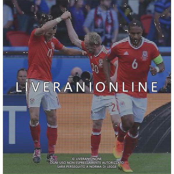 UEFA Francia EURO 2016 Final Tournament Roud of 16 Parigi - 25.06.2016 Galles-Irlanda del Nord Nella Foto:esultanza di bale e williams j /Ph.Vitez-Ag. Aldo Liverani