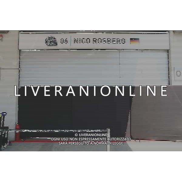 Garage doors down at the pit of Nico Rosberg (GER) Mercedes AMG F1 after he crashed in the third practice session. 02.07.2016. Formula 1 World Championship, Rd 9, Austrian Grand Prix, Spielberg, Austria, Qualifying Day. / AGENZIA ALDO LIVERANI SAS - ITALY ONLY EDITORIAL USE ONLY 