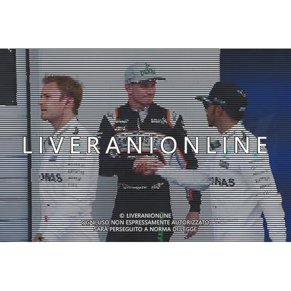 (L to R): Nico Rosberg (GER) Mercedes AMG F1 with Nico Hulkenberg (GER) Sahara Force India F1 and Lewis Hamilton (GBR) Mercedes AMG F1 in qualifying parc ferme. 02.07.2016. Formula 1 World Championship, Rd 9, Austrian Grand Prix, Spielberg, Austria, Qualifying Day. / AGENZIA ALDO LIVERANI SAS - ITALY ONLY EDITORIAL USE ONLY 