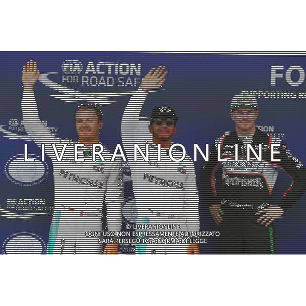Qualifying top three in parc ferme (L to R): Nico Rosberg (GER) Mercedes AMG F1, second; Lewis Hamilton (GBR) Mercedes AMG F1, pole position; Nico Hulkenberg (GER) Sahara Force India F1, third. 02.07.2016. Formula 1 World Championship, Rd 9, Austrian Grand Prix, Spielberg, Austria, Qualifying Day. / AGENZIA ALDO LIVERANI SAS - ITALY ONLY EDITORIAL USE ONLY 