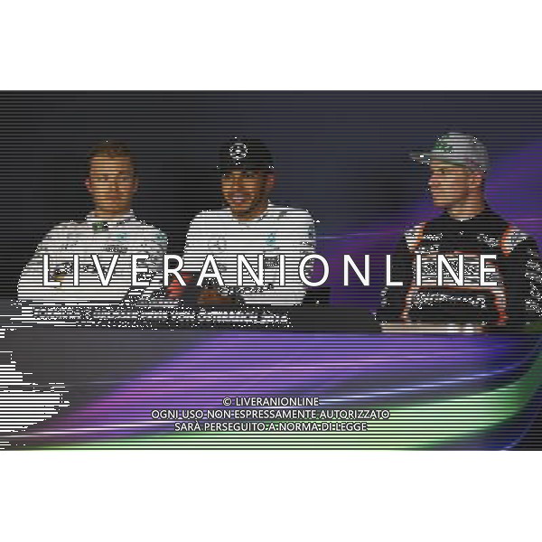 The post qualifying FIA Press Conference (L to R): Nico Rosberg (GER) Mercedes AMG F1, second; Lewis Hamilton (GBR) Mercedes AMG F1, pole position; Nico Hulkenberg (GER) Sahara Force India F1, third. 02.07.2016. Formula 1 World Championship, Rd 9, Austrian Grand Prix, Spielberg, Austria, Qualifying Day. / AGENZIA ALDO LIVERANI SAS - ITALY ONLY EDITORIAL USE ONLY 