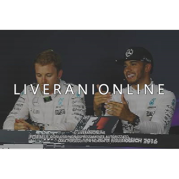 (L to R): Nico Rosberg (GER) Mercedes AMG F1 and team mate Lewis Hamilton (GBR) Mercedes AMG F1 in the post qualifying FIA Press Conference. 02.07.2016. Formula 1 World Championship, Rd 9, Austrian Grand Prix, Spielberg, Austria, Qualifying Day. / AGENZIA ALDO LIVERANI SAS - ITALY ONLY EDITORIAL USE ONLY 