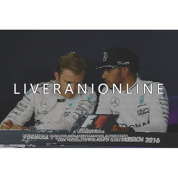 (L to R): Nico Rosberg (GER) Mercedes AMG F1 and team mate Lewis Hamilton (GBR) Mercedes AMG F1 in the post qualifying FIA Press Conference. 02.07.2016. Formula 1 World Championship, Rd 9, Austrian Grand Prix, Spielberg, Austria, Qualifying Day. / AGENZIA ALDO LIVERANI SAS - ITALY ONLY EDITORIAL USE ONLY 