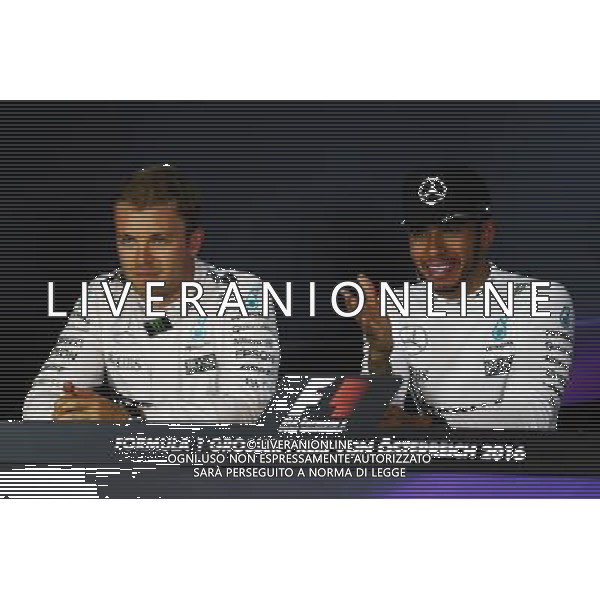 (L to R): Nico Rosberg (GER) Mercedes AMG F1 and team mate Lewis Hamilton (GBR) Mercedes AMG F1 in the post qualifying FIA Press Conference. 02.07.2016. Formula 1 World Championship, Rd 9, Austrian Grand Prix, Spielberg, Austria, Qualifying Day. / AGENZIA ALDO LIVERANI SAS - ITALY ONLY EDITORIAL USE ONLY 