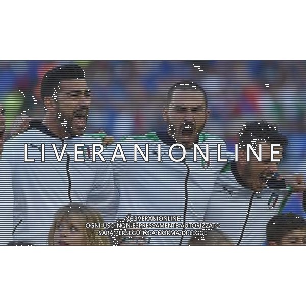 UEFA Francia EURO 2016 Final Tournament Quarter Finals Bordeaux - 02.07.2016 Germania-Italia Nella Foto: graziano pelle\' , leonardo bonucci e alessandro florenzi durante l\'inno nazionale /Ph.Vitez-Ag. Aldo Liverani